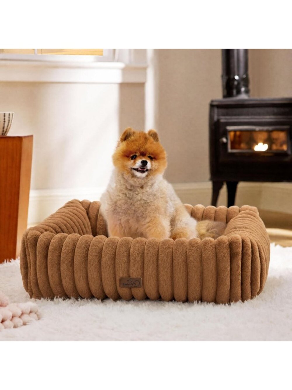 Cozy Camel Brown Dog Bed for Small & Medium Pets - 25in Soft Fleece Comfort - Picture 1 of 6